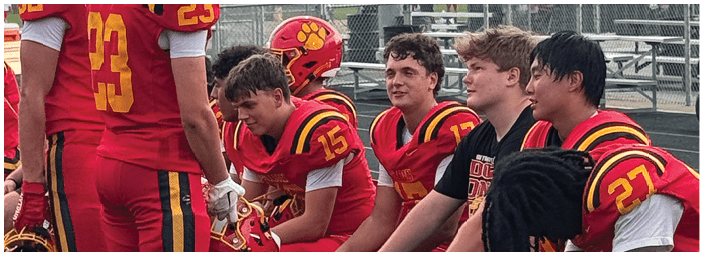 A group of football players on a field. Description generated by AI