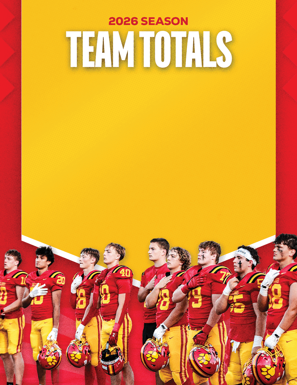 A group of football players standing on a field. Description generated by AI