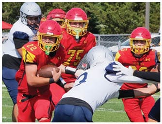 A group of football players on a field. Description generated by AI
