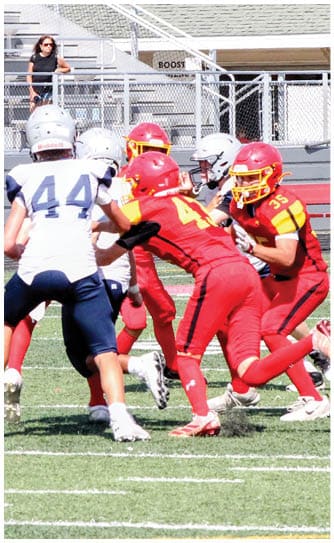 A football player catching a ball. Description generated by AI