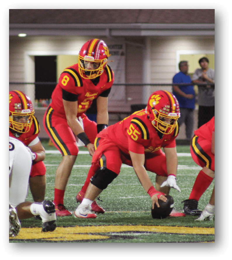 A group of football players on a field. Description generated by AI