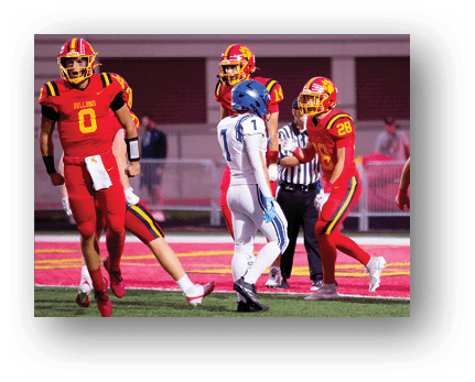 A football player running on the field. Description generated by AI
