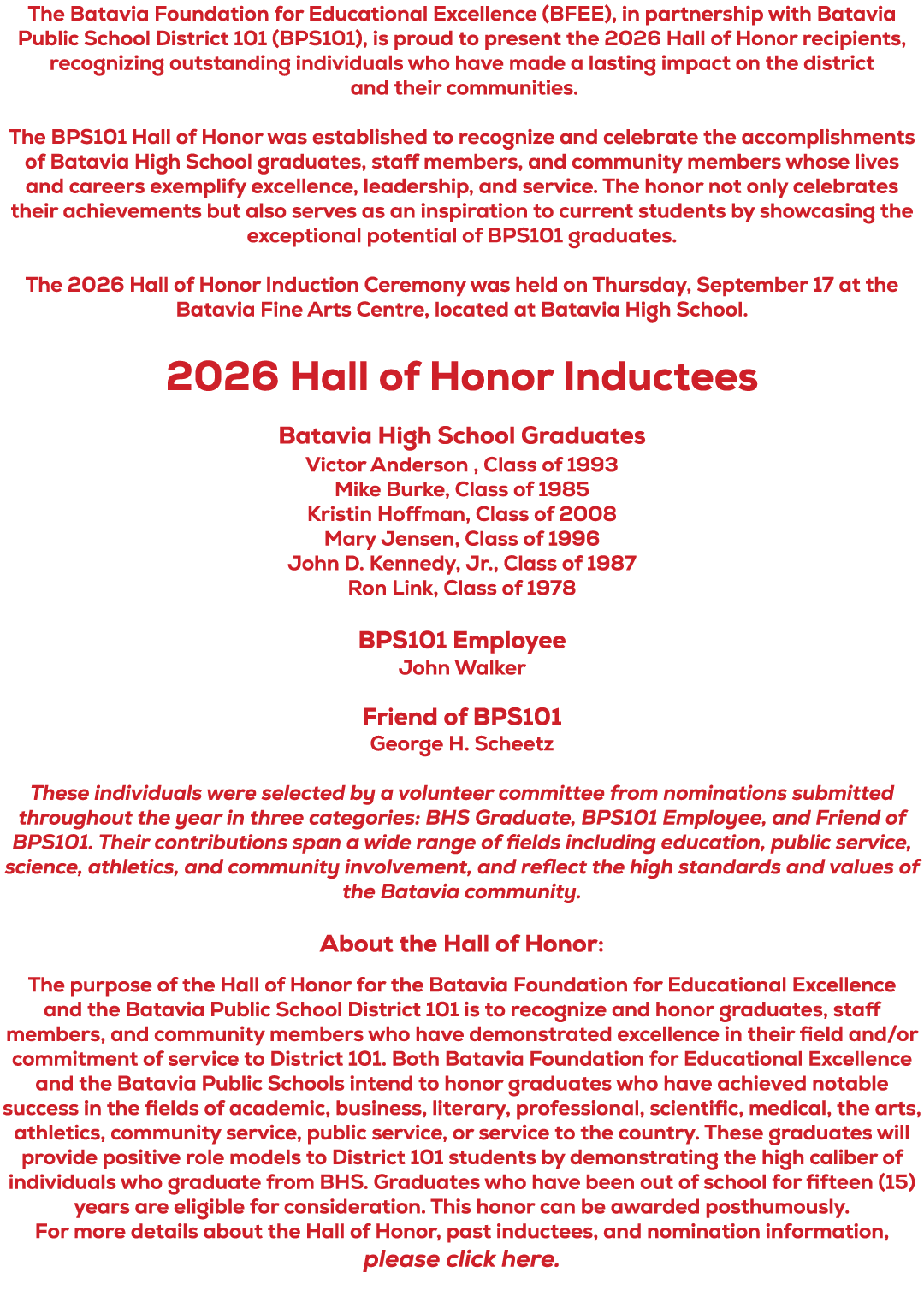 The Batavia Foundation for Educational Excellence (BFEE), in partnership with Batavia Public School District 101 (BPS...