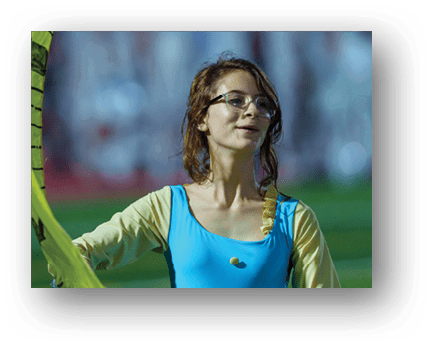 A football player running on the field. Description generated by AI