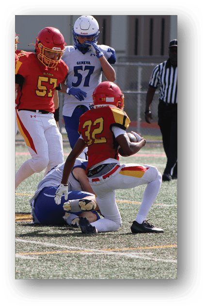 A football player catching a ball. Description generated by AI