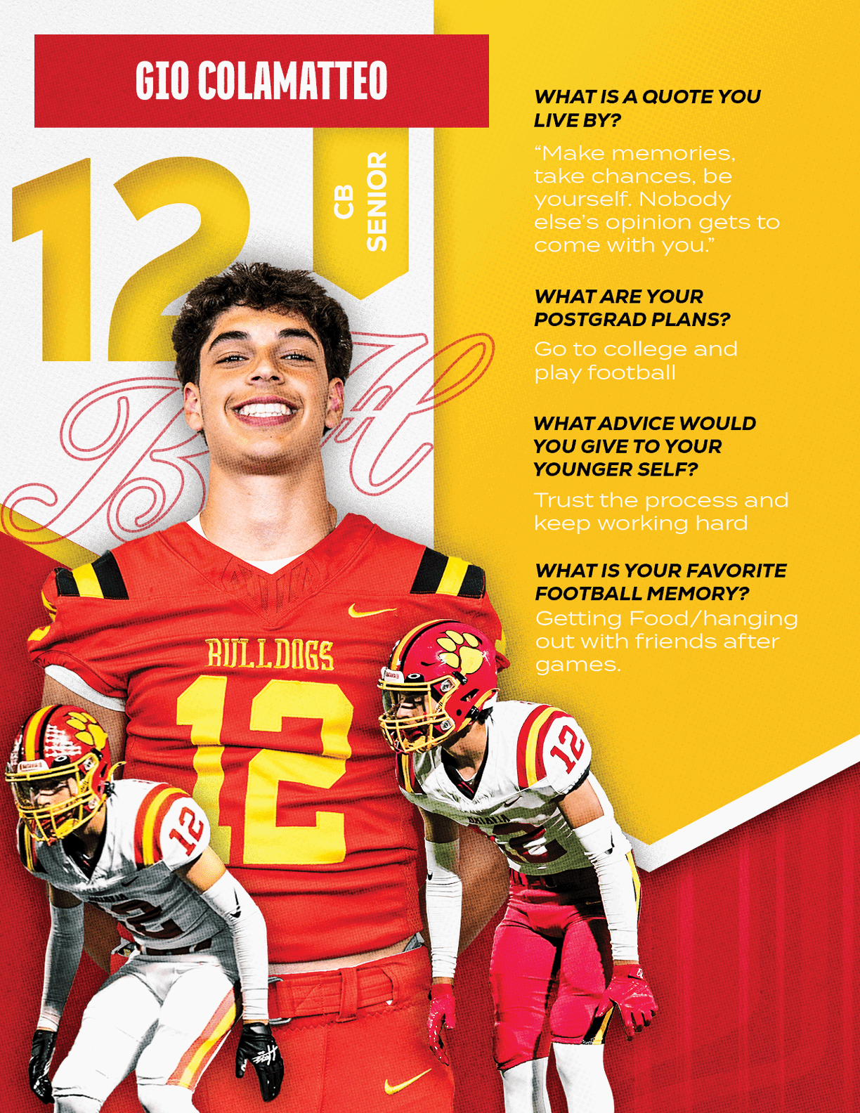 A football player wearing a blue and red jersey with the number 15 on it. Description generated by AI