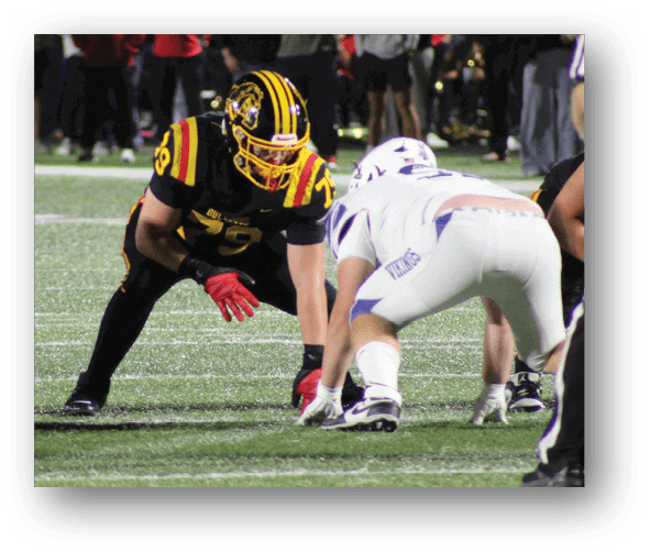 A group of football players celebrating a touchdown. Description generated by AI