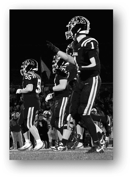 A group of football players celebrating a touchdown. Description generated by AI