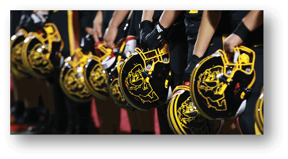 A group of football players celebrating a touchdown. Description generated by AI