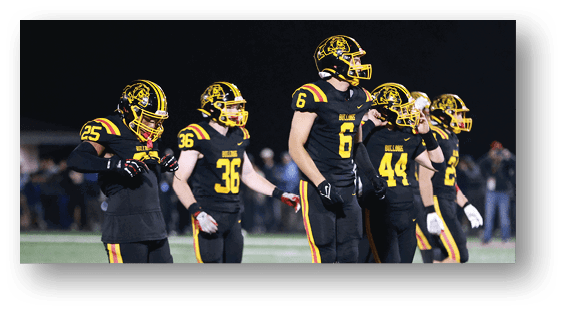 A group of football players celebrating a touchdown. Description generated by AI