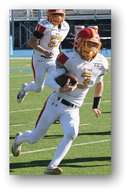 A football player catching a ball. Description generated by AI