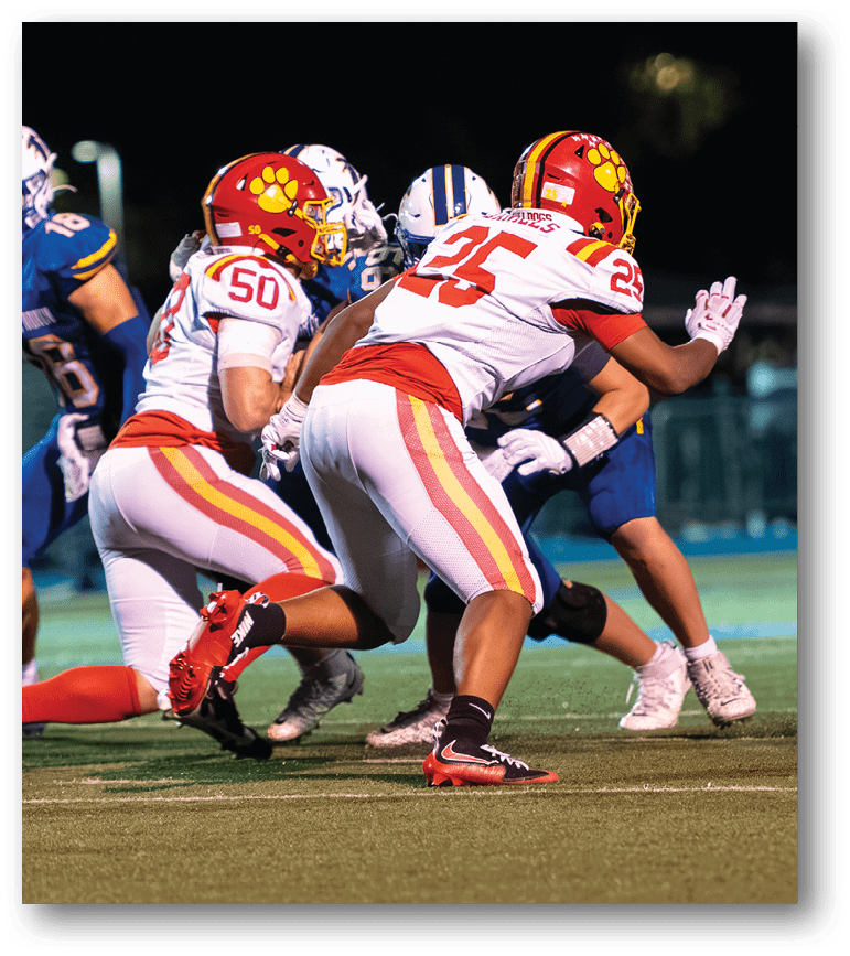 A group of football players on a field. Description generated by AI