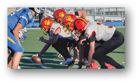 A group of football players on a field. Description generated by AI