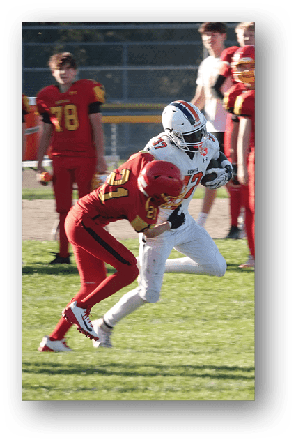 A football player catching a ball. Description generated by AI