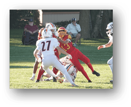 A group of football players on a field. Description generated by AI