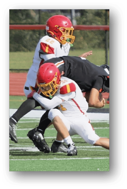 A football player catching a ball. Description generated by AI