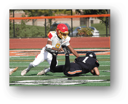 A group of football players on a field. Description generated by AI
