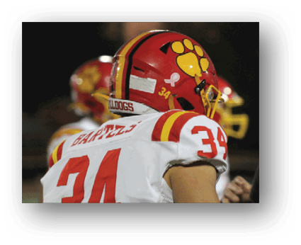 A group of football players on a field. Description generated by AI