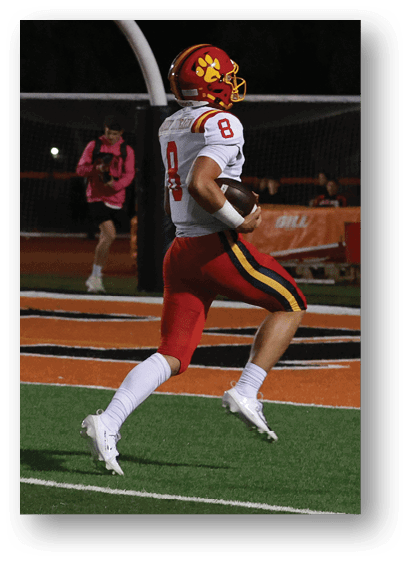A group of football players celebrating a touchdown. Description generated by AI