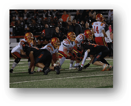 A football player running on the field. Description generated by AI