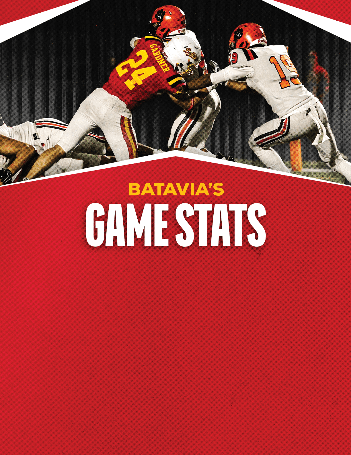 A gold colored sign that says “Mountain Vista's Game Stats". Description generated by AI