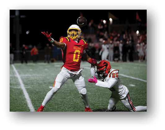 A football player running on the field. Description generated by AI