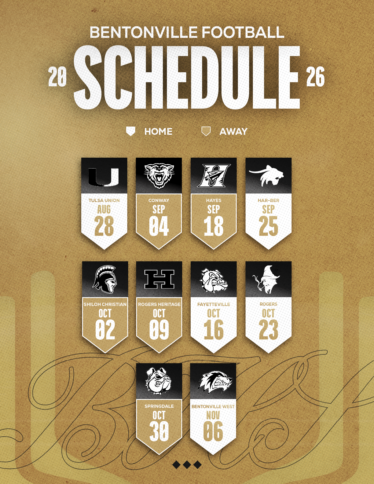 A football schedule for the Bensonville football team. Description generated by AI