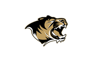 A tiger's head with its mouth open. Description generated by AI