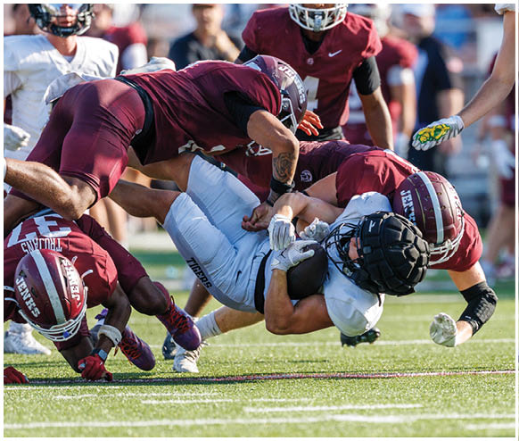 A group of football players on a field. Description generated by AI
