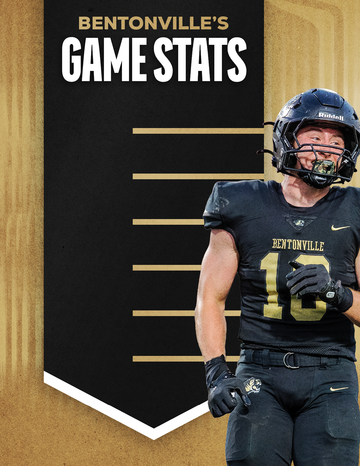 A football player wearing a black and gold jersey. Description generated by AI