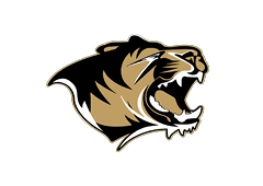A tiger's head with its mouth open. Description generated by AI