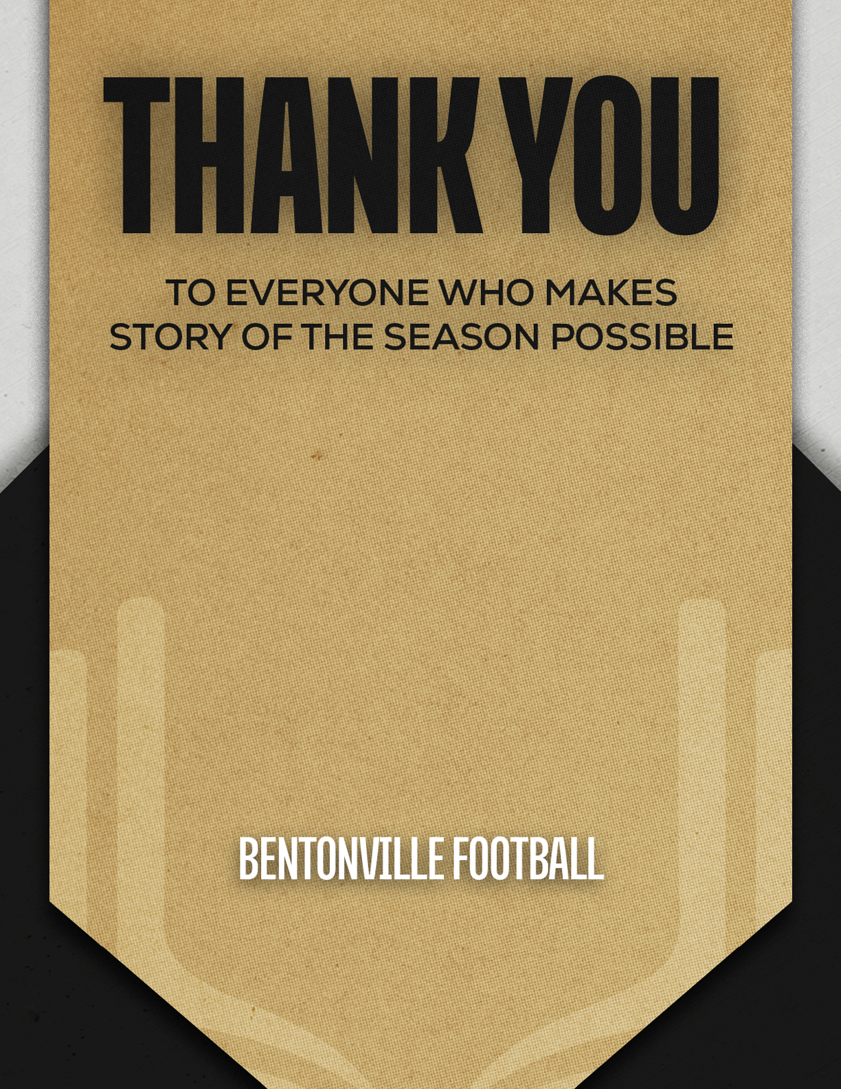 A thank you sign for Bentonville football. Description generated by AI