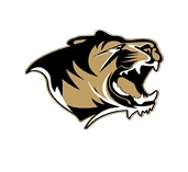 A tiger's head with its mouth open. Description generated by AI