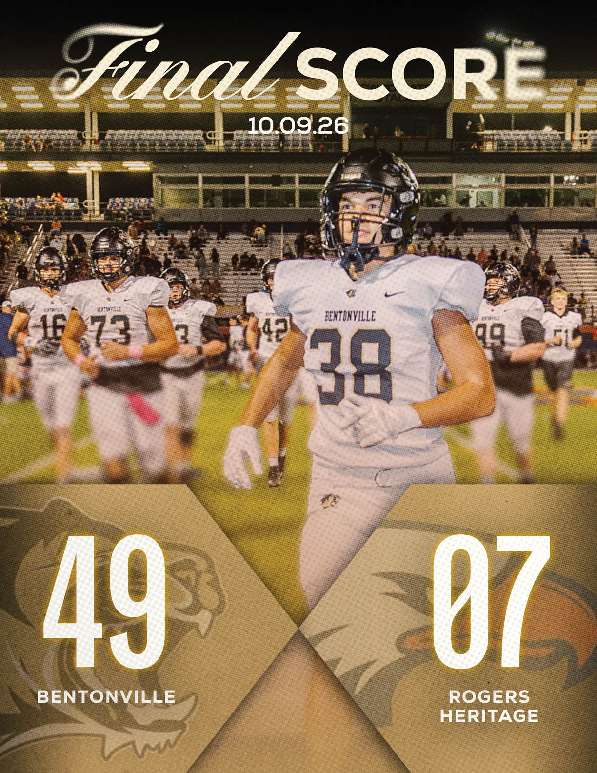 A football game is being played between Mountain Vista and Neville North. Description generated by AI