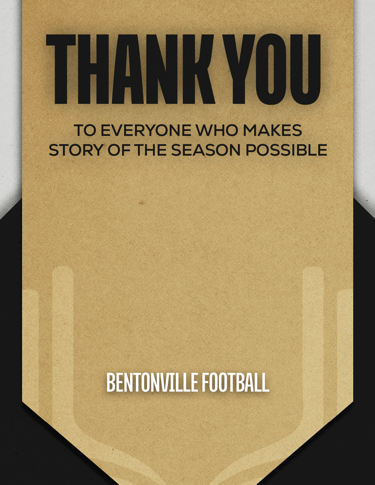 A thank you sign for Bentonville football. Description generated by AI