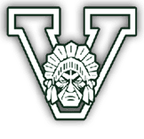 A stylized letter V with a detailed illustration of a person wearing a traditional Native American headdress centered in front of it. Descripci n generada con IA