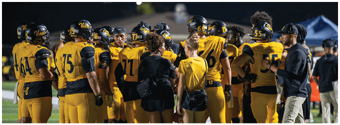 A group of people wearing yellow and black football uniforms are gathered on a field with a few others in casual clothing standing nearby. Descripci n generada con IA