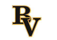 The black letters R and V are overlapping with a gold outline on a white background. Descripci n generada con IA