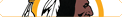 A stylized profile of a person wearing traditional Native American feathers is enclosed within a circular yellow border. Description generated by AI
