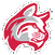 A stylized side profile of a wolf's head in red, white, and gray with sharp, angular features and an intense expression. Description generated by AI