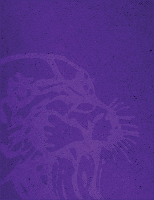 A stylized purple graphic of a roaring big cat, possibly a leopard or jaguar, with a textured background. Description generated by AI