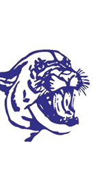 A purple and black tiger with its mouth open. Description generated by AI