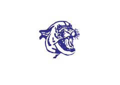 A purple and black tiger with its mouth open. Description generated by AI