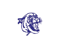 A purple and black tiger with its mouth open. Description generated by AI