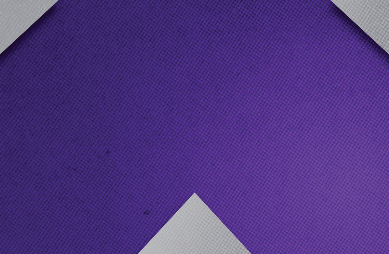 A purple triangle on a gray background. Description generated by AI