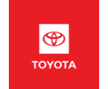 The Toyota logo in red and white features an overlapping oval design above the word Toyota on a red background. Description generated by AI
