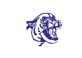 A purple and black tiger with its mouth open. Description generated by AI