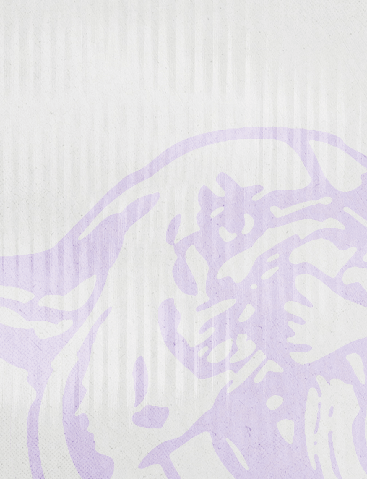 A light purple abstract design resembling a stylized animal or creature is set against a textured white background. Description generated by AI
