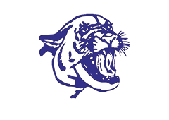 A purple and black tiger with its mouth open. Description generated by AI
