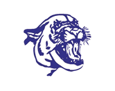 A purple and black tiger with its mouth open. Description generated by AI